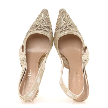 CHRISTIAN DIOR Transparent Metallic Embroidered Mesh Macrame Constantine Embroidered J'Adior Slingback 65mm Pumps 37.5 Pale Gold