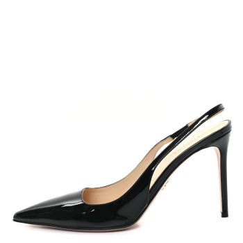 PRADA Vernice Triangle Logo Pointed Toe Slingback Pumps 40 Black