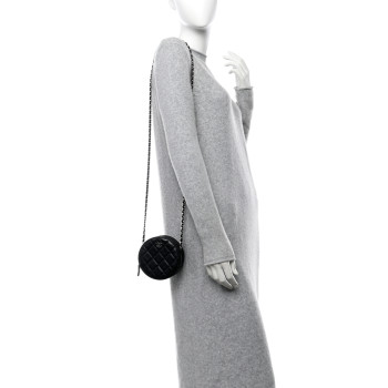 CHANEL Lambskin Quilted Round Clutch With Chain Black