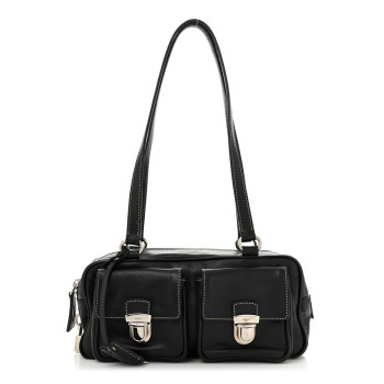 PRADA Vitello Heavy Push Lock Pocket Shoulder Bag Black