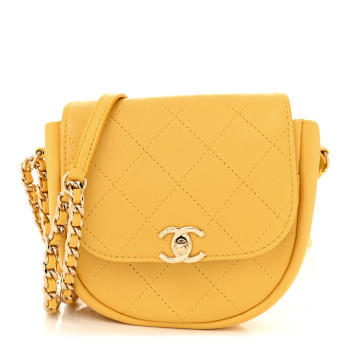 CHANEL Goatskin Stitched Casual Trip Messenger Flap Yellow