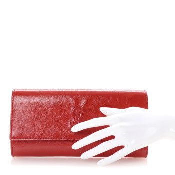SAINT LAURENT Textured Patent Monogram Belle De Jour Clutch Red