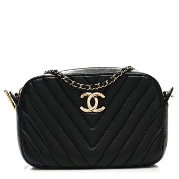 CHANEL Lambskin Chevron Quilted Camera Case Black