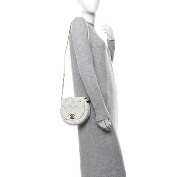CHANEL Caviar Perforated Messenger Bag White