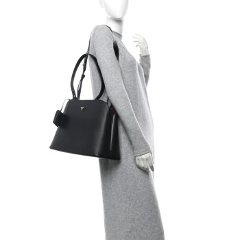 PRADA Saffiano Cuir Matinee Tote Black Cherry