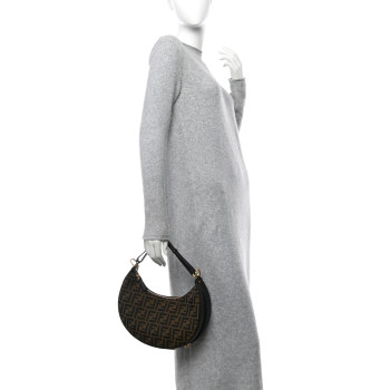 FENDI Fabric Jacquard Vitello Grace FF 1974 Small Fendigraphy Hobo Bag Tobacco Moro Ebano