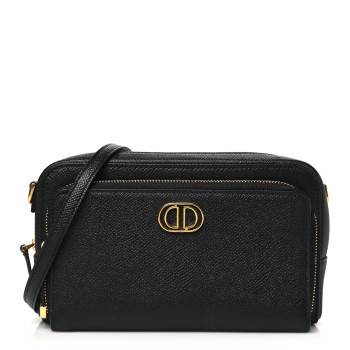CHRISTIAN DIOR Grained Calfskin Caro Double Pouch Black