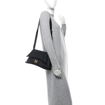 BALENCIAGA Semi Shiny Smooth Calfskin Small Downtown Shoulder Bag Black