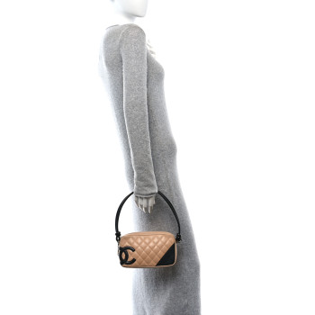 CHANEL Calfskin Quilted Cambon Pochette Beige Black
