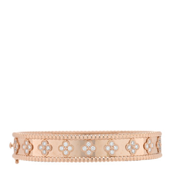VAN CLEEF & ARPELS 18K Rose Gold Diamond Perlee Clovers Bangle Bracelet S