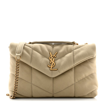 SAINT LAURENT Canvas Quilted Toy Loulou Puffer Monogram Chain Satchel Cool Beige