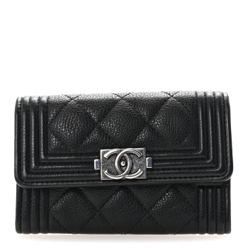 CHANEL Caviar Quilted Boy Flap Card Holder Black
