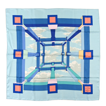 HERMES Silk Perspective II Cassandre Scarf 90 Ciel Turquoise
