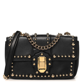 DOLCE & GABBANA Calfskin Lucia Studded Chain Shoulder Bag Black