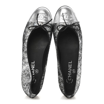 CHANEL Metallic Calfskin Hologram Cap Toe Ballerina Flats 38.5 Silver