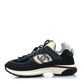 CHANEL Fabric Suede Calfskin Mesh CC Sneakers 42 Black Dark Grey White Light Grey