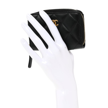 CHANEL Lambskin Quilted Zip Coin Purse Black