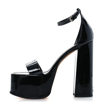 LOUIS VUITTON Patent Calfskin Fame Platform Sandal 39.5 Black