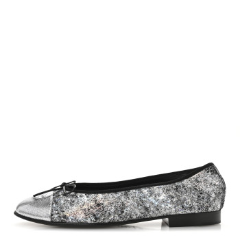 CHANEL Metallic Calfskin Hologram Cap Toe Ballerina Flats 38.5 Silver