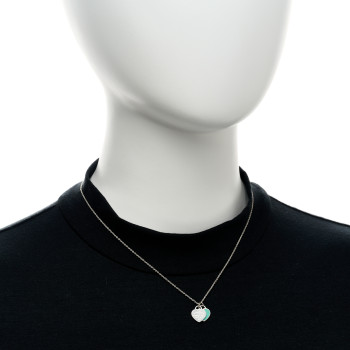 TIFFANY Sterling Silver Enamel Return to Tiffany Double Mini Heart Tag Pendant Necklace Blue