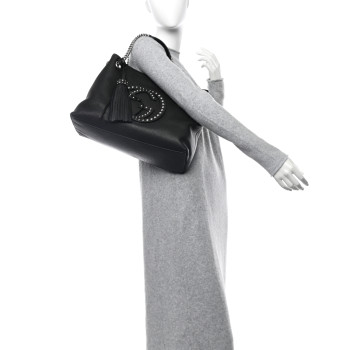 GUCCI Pebbled Calfskin Studded Medium Soho Chain Shoulder Bag Black