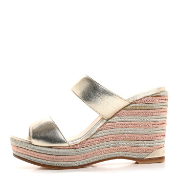 JIMMY CHOO Metallic Nappa Raffia Parker Wedge 100 Sandals 36.5 Gold Multicolor