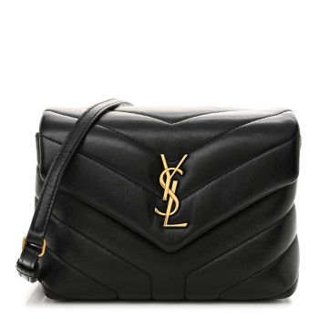 SAINT LAURENT Calfskin Y Quilted Monogram Toy Loulou Crossbody Bag Black