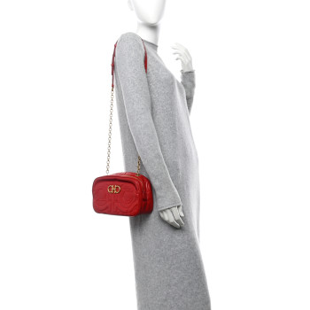 SALVATORE FERRAGAMO Calfskin Quilted Gancini Camera Bag Red