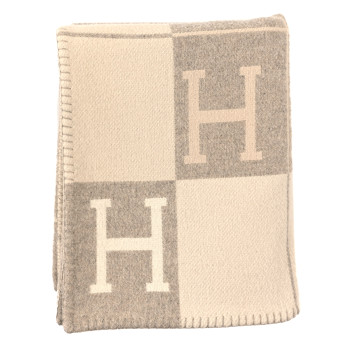 HERMES Wool Cashmere Avalon III Blanket Coco Camomille