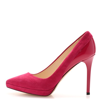 JIMMY CHOO Suede Patent Calfskin Rudy Pumps 35.5 Raspberry