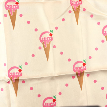 GUCCI Silk Monogram Ice Cream Square Scarf White