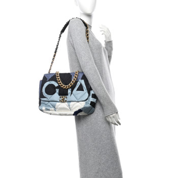 CHANEL Fabric Printed Large Chanel 19 Flap Multicolor
