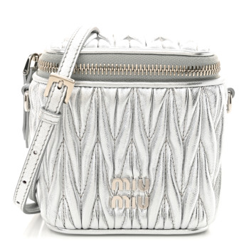 MIU MIU Metallic  Nappa Matelasse Micro Vanity Case Silver