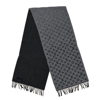 LOUIS VUITTON Cashmere Wool Monogram Gradient Scarf Light Grey