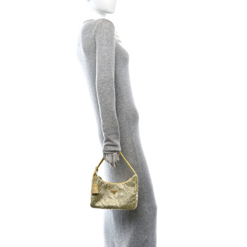 PRADA Satin Crystal Mini Re-Edition 2000 Bag Ananas