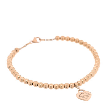 TIFFANY 18K Rose Gold 4mm Return To Tiffany Bead Heart Tag Bracelet