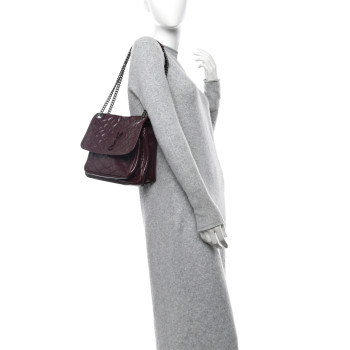 SAINT LAURENT Crinkled Calfskin Matelasse Monogram Medium Niki Chain Satchel Rouge Legion