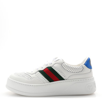 GUCCI Calfskin Web Perforated Womens Platform 55mm Sneakers 38.5 White Bright Splash