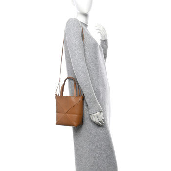 LOEWE Shiny Calfskin Mini Puzzle Fold Tote Warm Desert