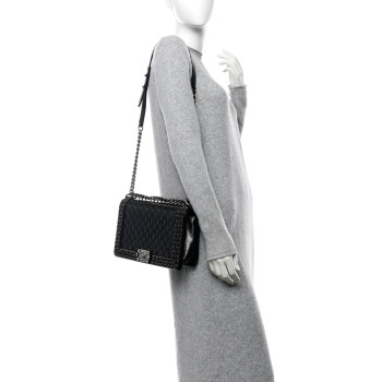 CHANEL Glazed Calfskin Quilted New Medium Boy Chained Flap Black