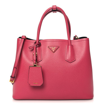 PRADA Saffiano Cuir Medium Double Bag Peonia
