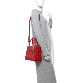 CHRISTIAN DIOR Lambskin Cannage Medium Lady Dior Red