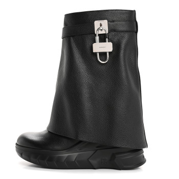 GIVENCHY Grained Calfskin Shark Lock Biker Ankle Boots 37 Black