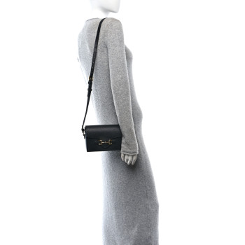 GUCCI Calfskin Horsebit 1955 Shoulder Bag Black