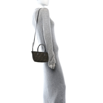 FENDI Fabric Jacquard Vitello Grace FF 1974 Mini Roll Tote Tobacco Moro Ebano