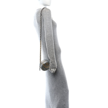 CHANEL Metallic Lambskin Quilted Chanel 19 Round Clutch With Chain Silver