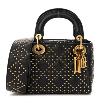 CHRISTIAN DIOR Lambskin Studded Mini Supple Lady Dior Black