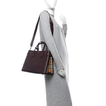 BURBERRY Grainy Calfskin House Check Medium Banner Tote Mahogany Red