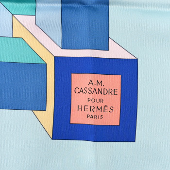 HERMES Silk Perspective II Cassandre Scarf 90 Ciel Turquoise