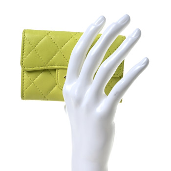 CHANEL Lambskin Quilted Flap Card Holder Wallet Yellow